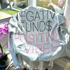UO Tapestry “Negative Funds Positive Vibes” Shopaholic Spender 37” x 49”